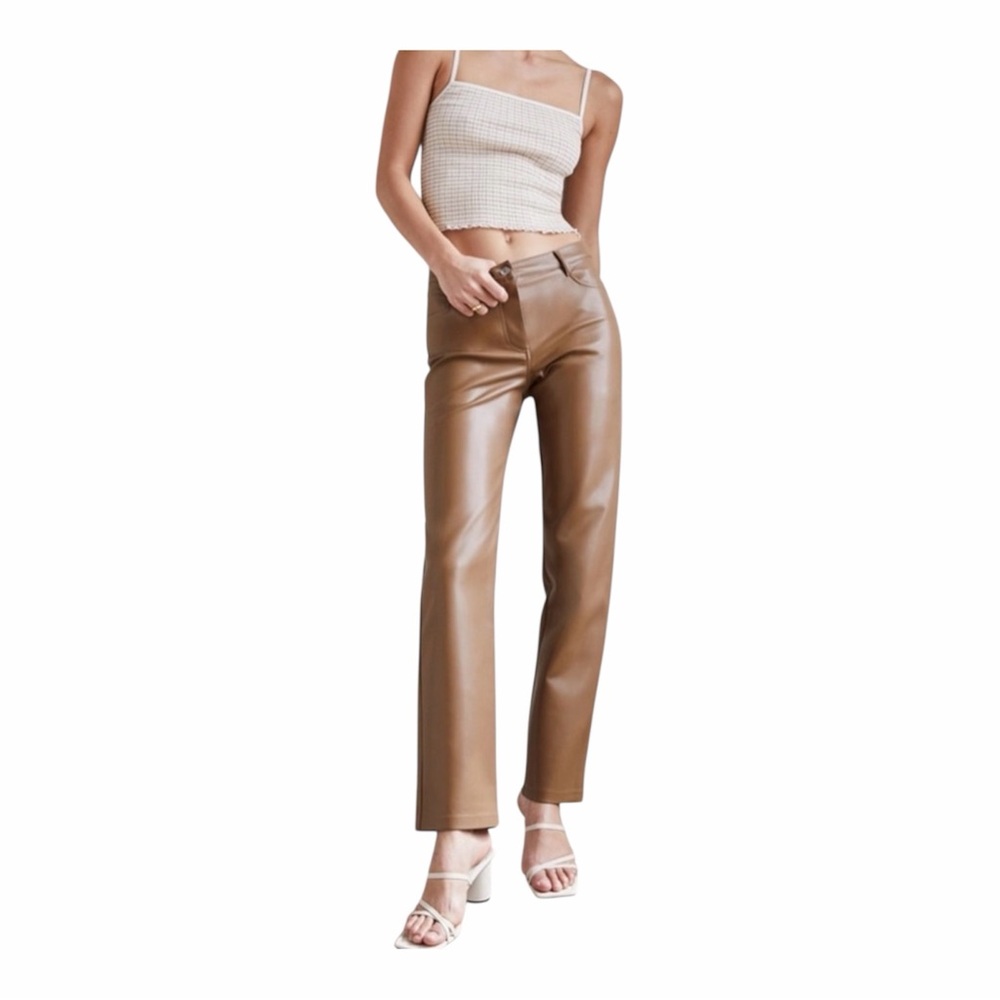 Aritzia Wilfred The Melina™ Pant High-waisted Vegan Leather Pants Sz 4 Camel
